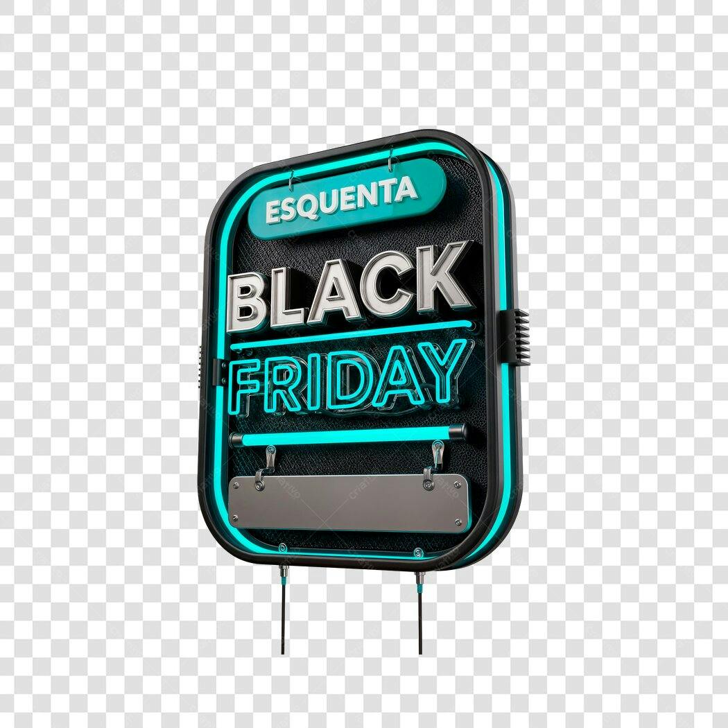 Banner Digital Esquenta Black Friday Letreiro Neon Ciano PNG com fundo transparente