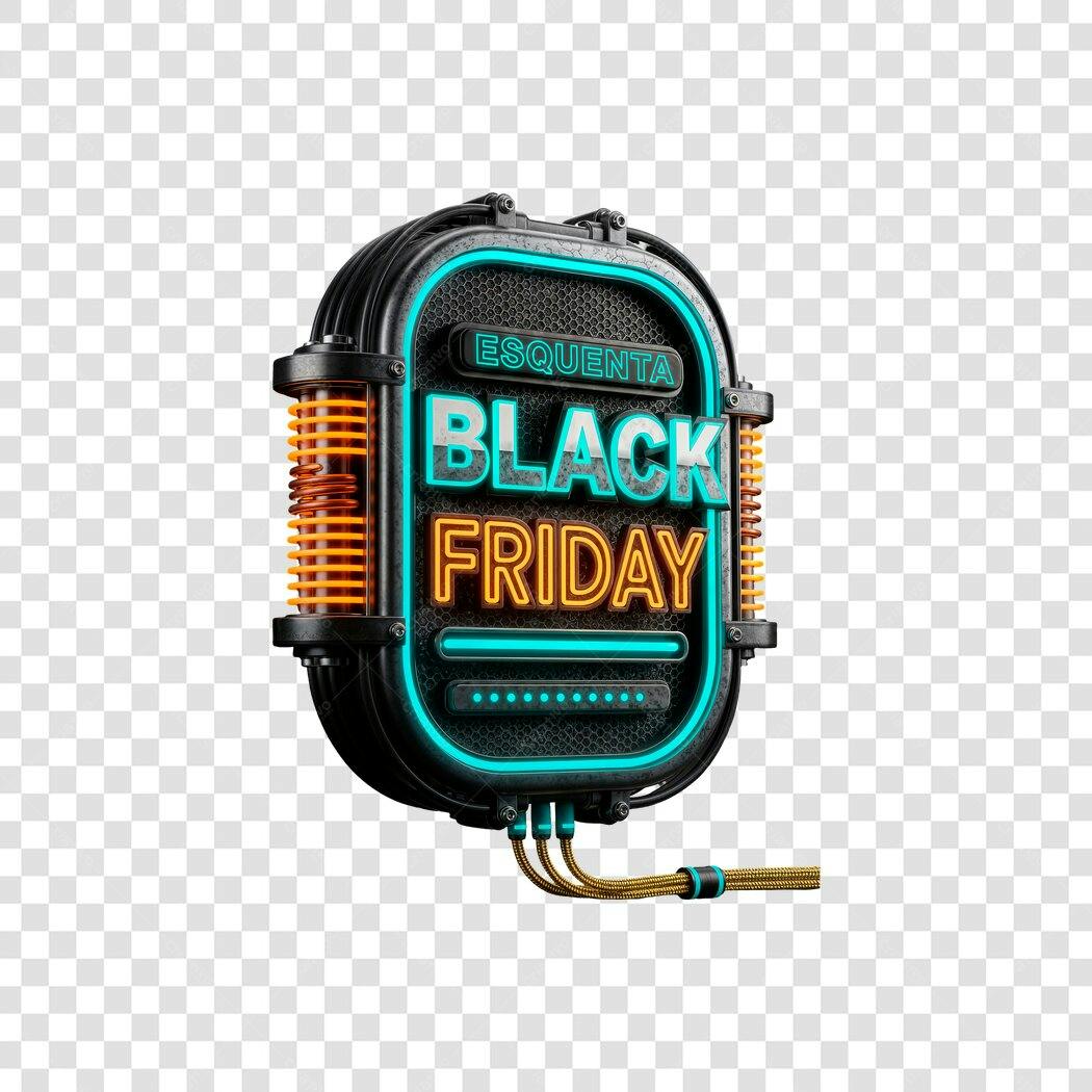Selo Promocional Esquenta Black Friday Neon Industrial PNG com fundo transparente