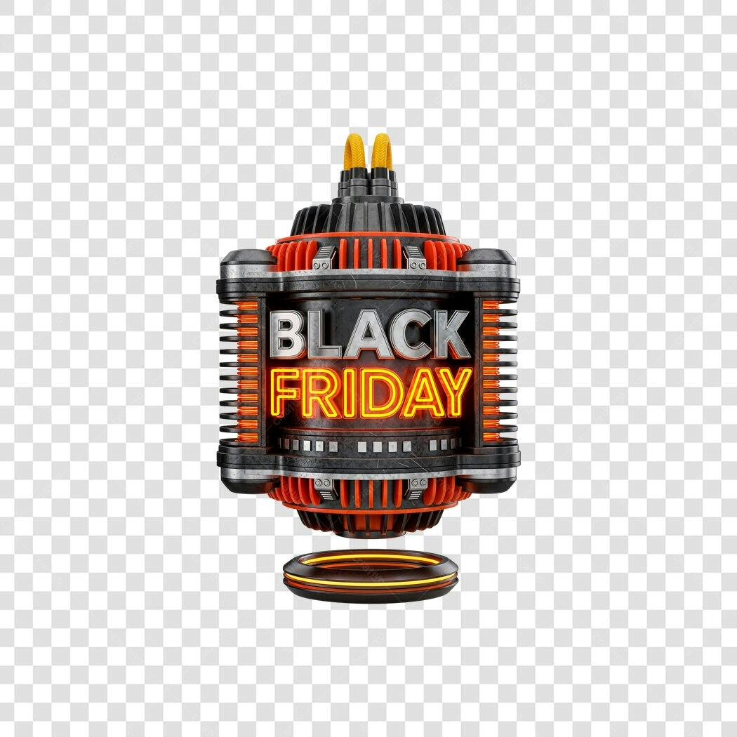 Selo 3D Black Friday com efeito neon futurista PNG com fundo transparente