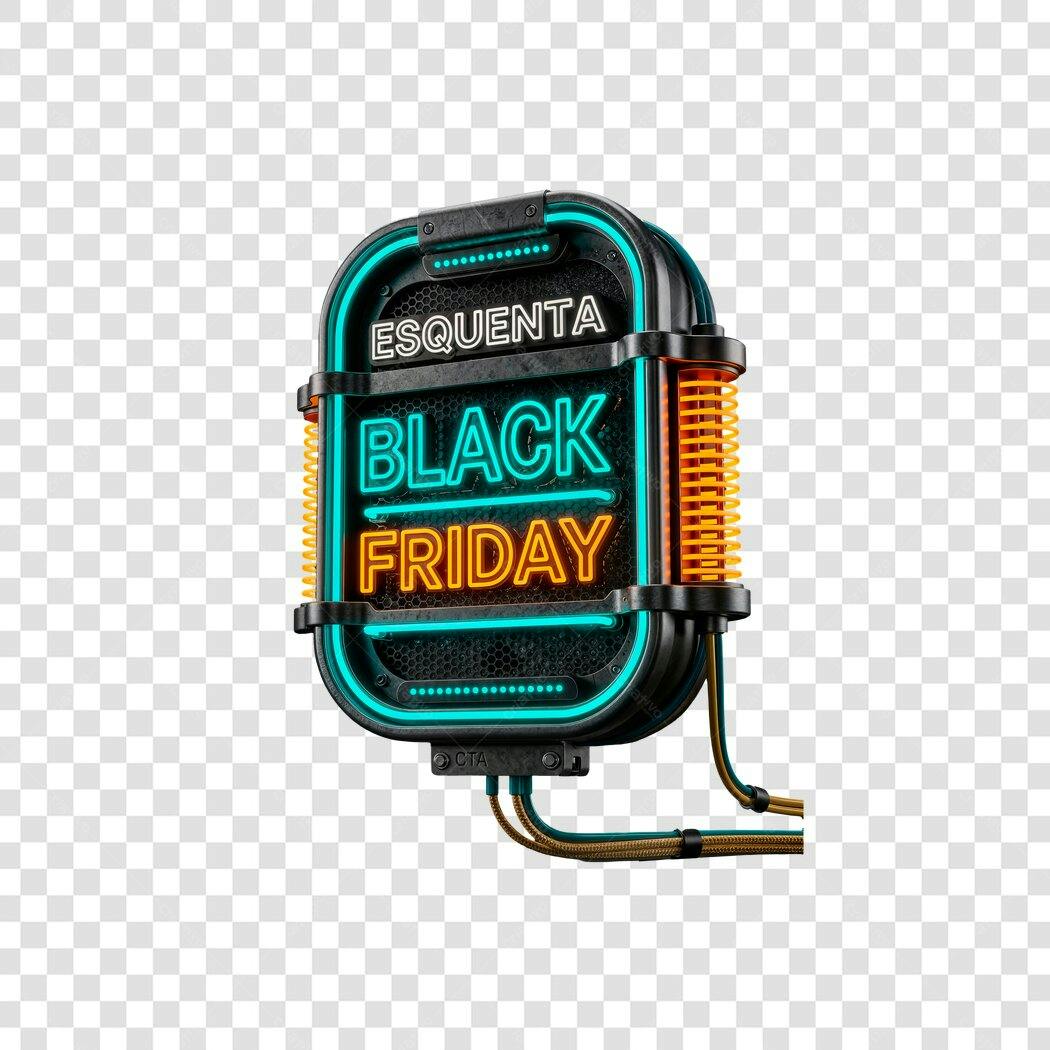 Selo Promocional Esquenta Black Friday Neon Futurista Azul Laranja PNG transparente