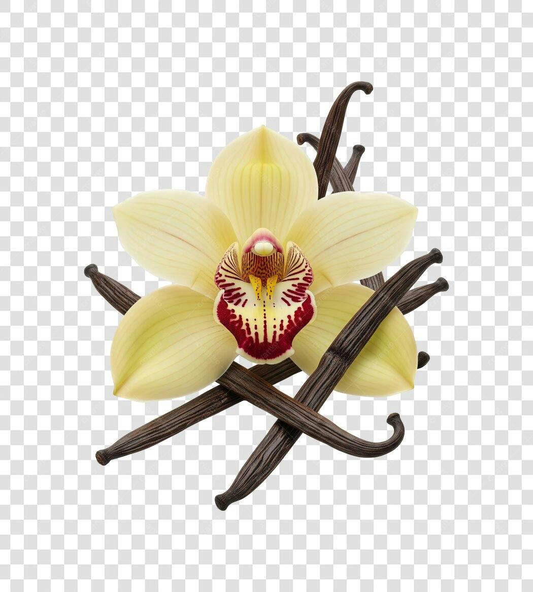 Baunilha Flor de Orquídea e Vagens PNG com fundo transparente