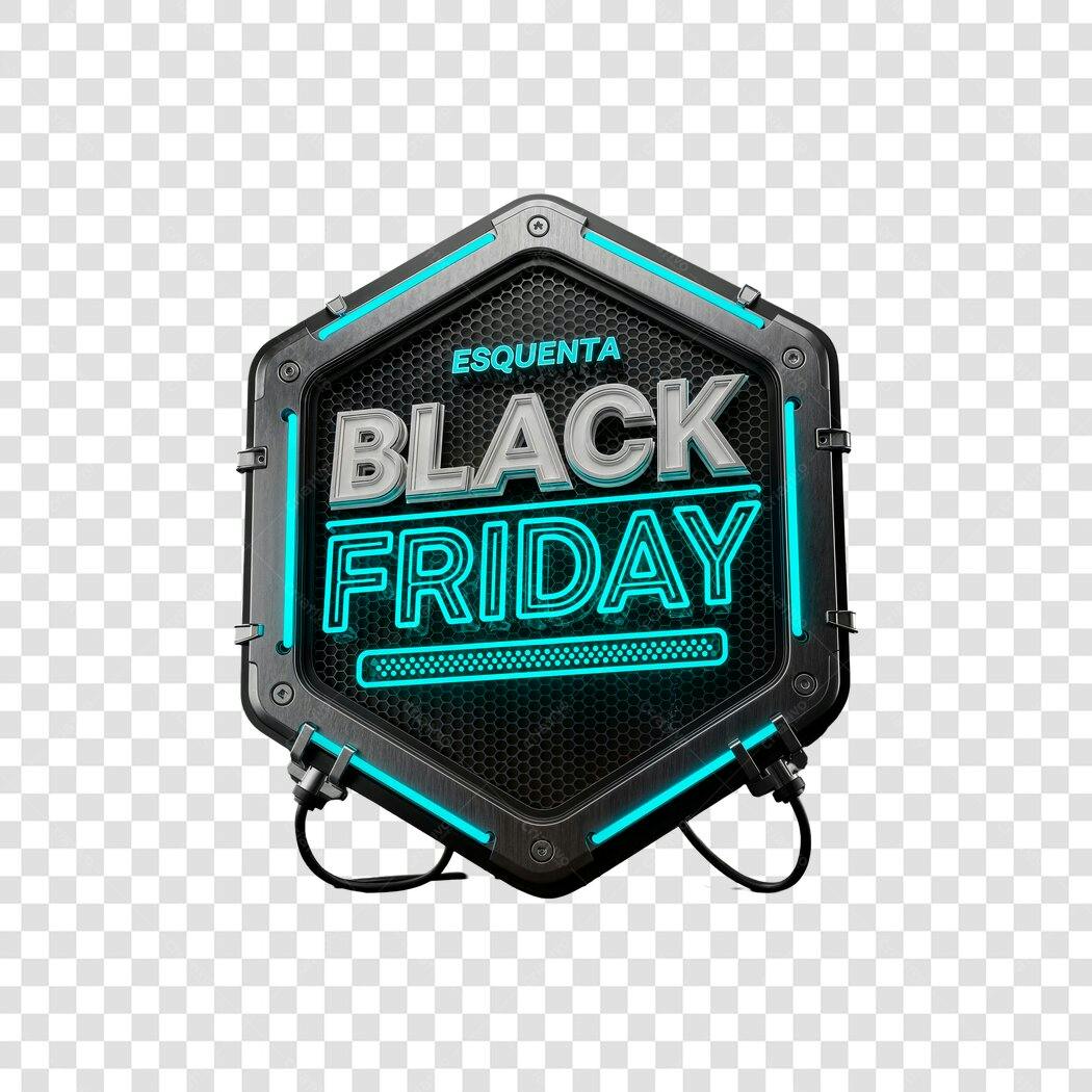 Selo Promocional Esquenta Black Friday Design 3D Neon PNG com fundo transparente