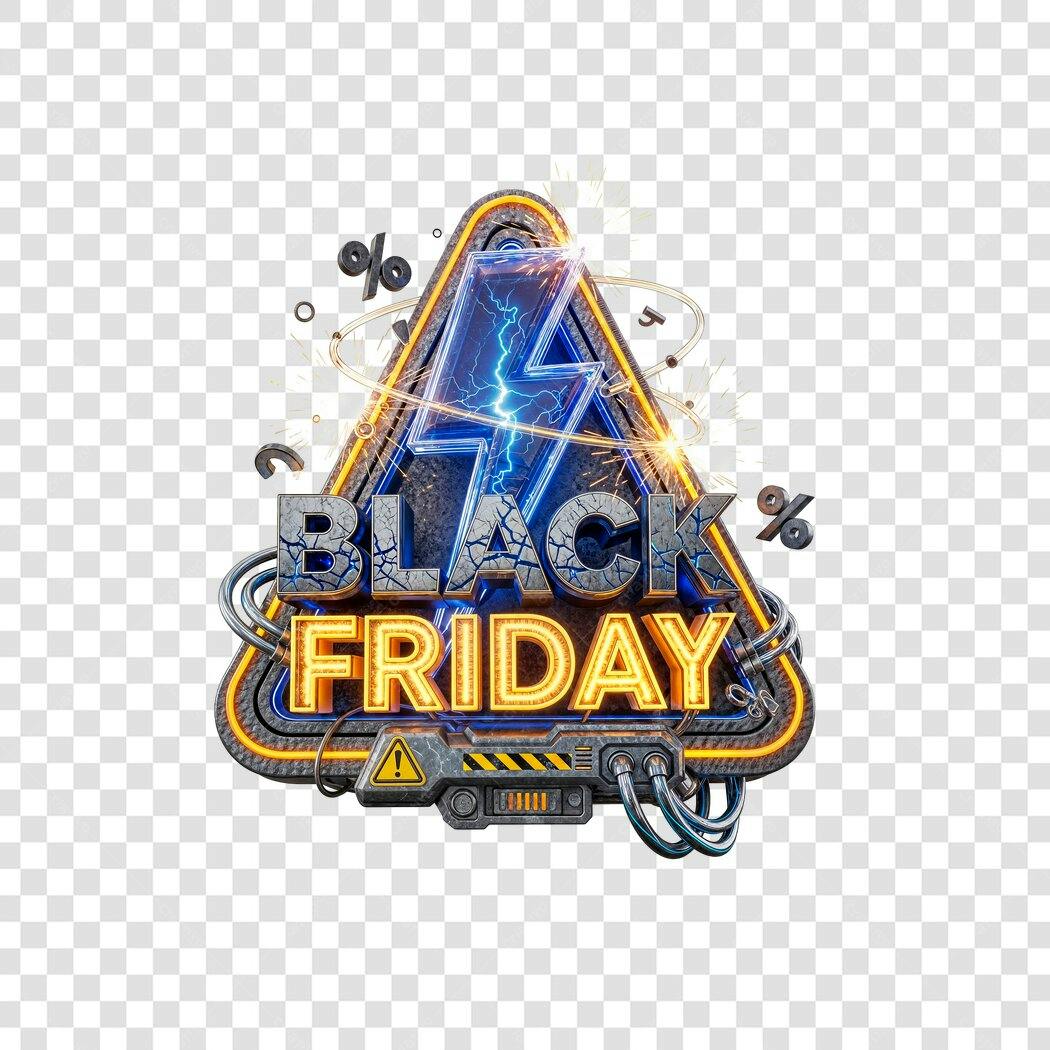 Selo Promocional Black Friday Novembro Efeito Néon e Raio PNG com fundo transparente