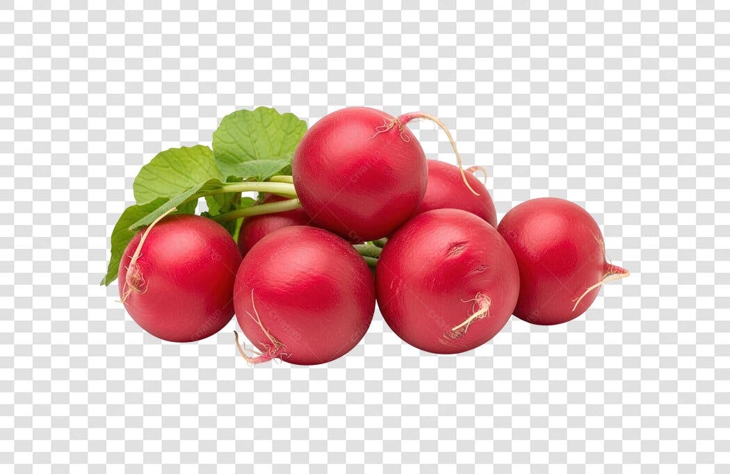 Rabanetes frescos vermelhos com folhas verdes para culinária PNG com fundo transparente