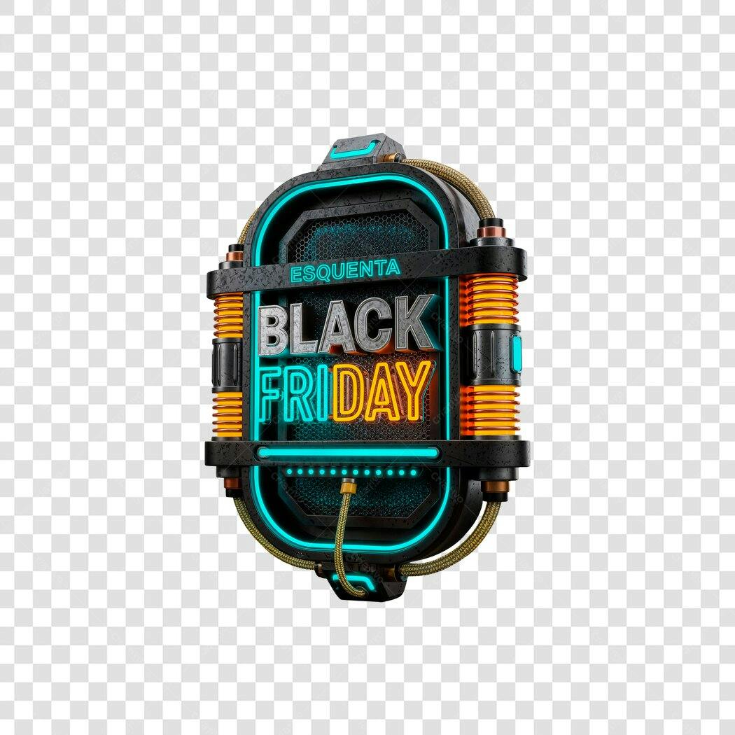 Selo Esquentra Black Friday neon futurista PNG com fundo transparente