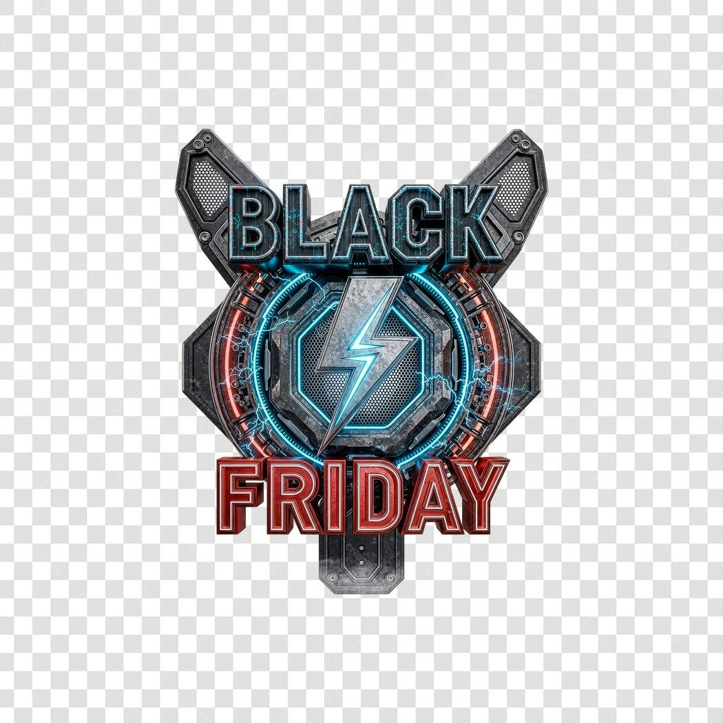 Selo Black Friday tecnológico relâmpago em 3D PNG com fundo transparente