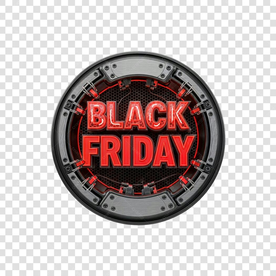Selo 3D Black Friday Neon Vermelho e Cinza Metálico PNG com fundo transparente