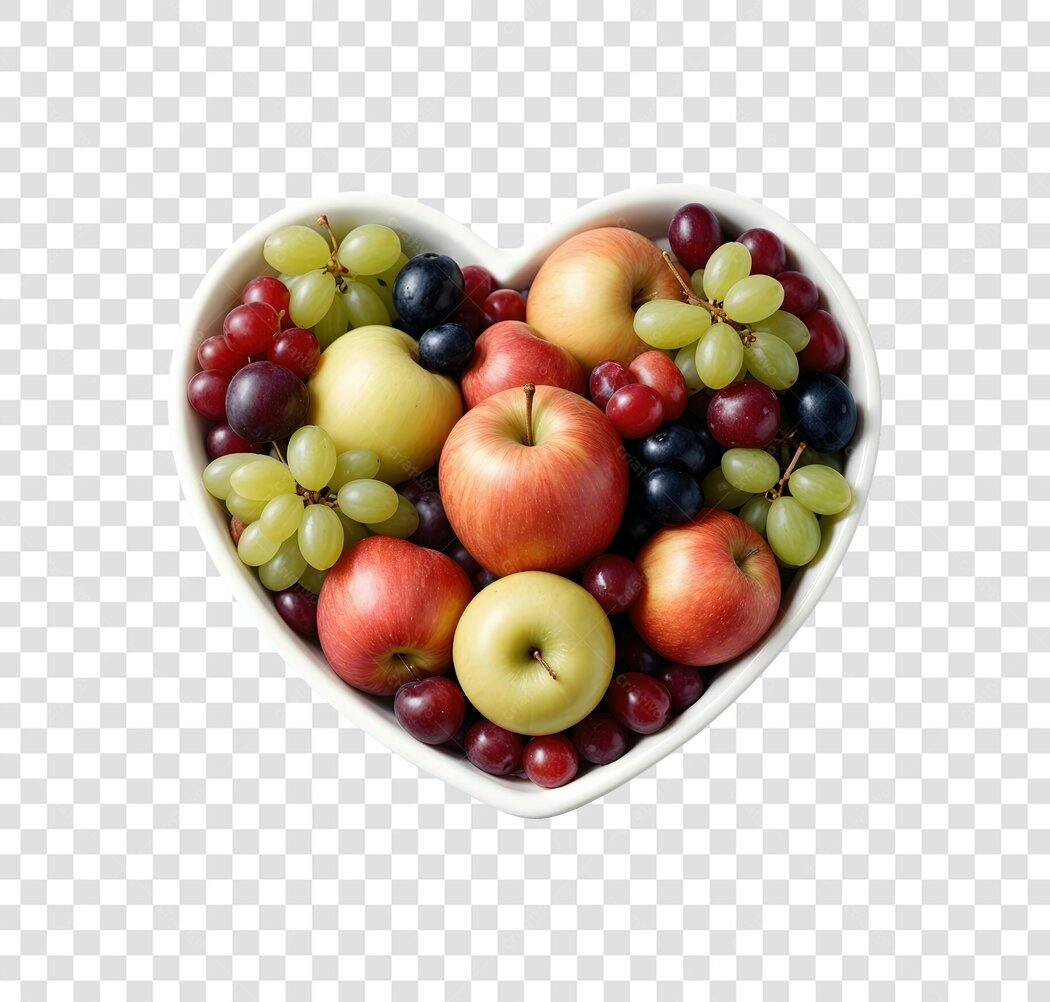 Tigela de Frutas em Coração Alimentação Saudável PNG com fundo transparente
