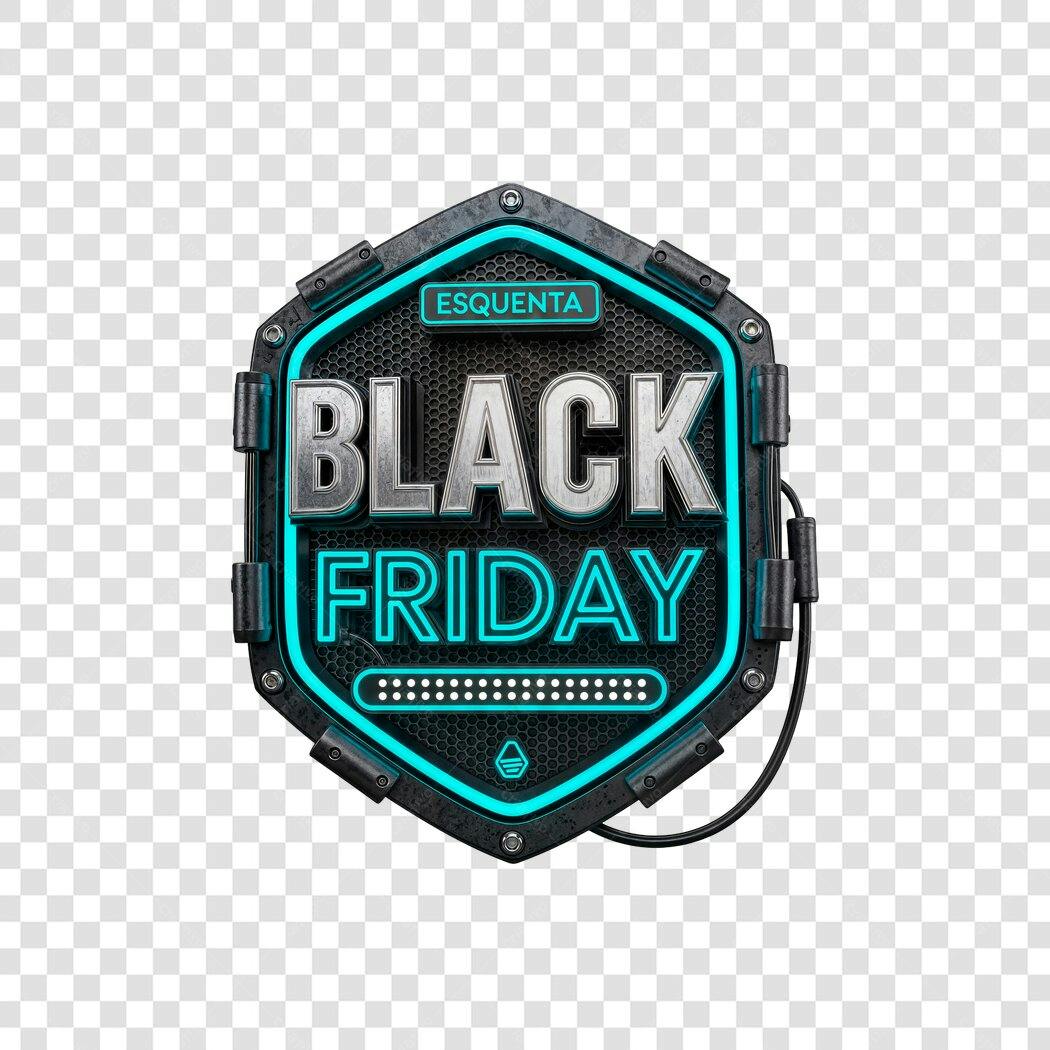 Selo Esquenta Black Friday Neon Metalizado PNG com fundo transparente