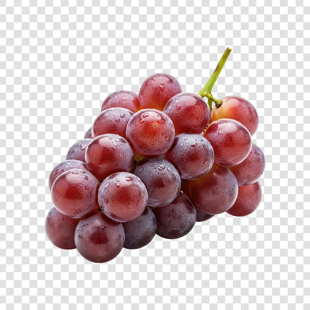 Cacho de Uvas Vermelhas Frescas com Gotas de Água PNG com fundo transparente