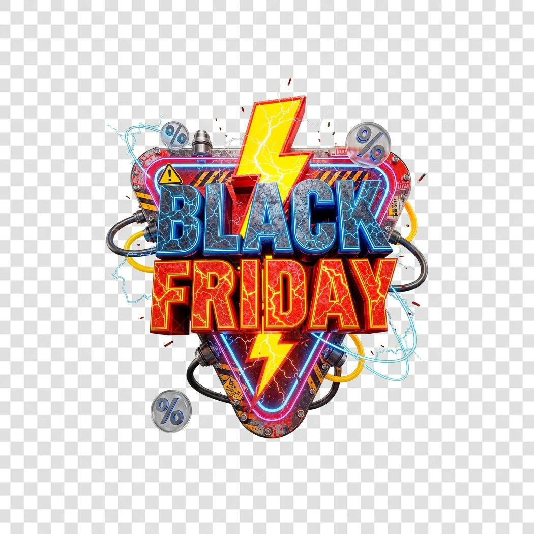 Título Promocional Black Friday Neon com Raios PNG com fundo transparente