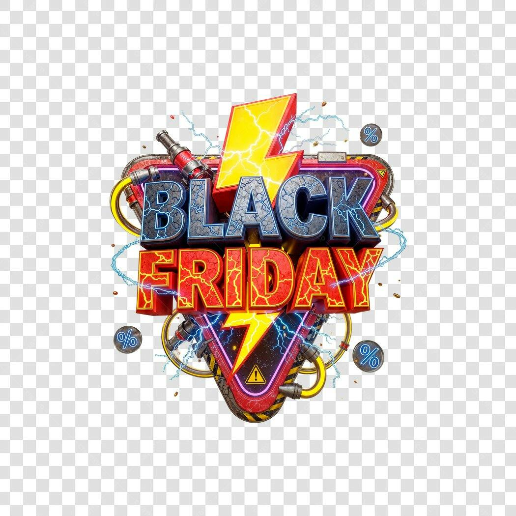 Elemento Gráfico Black Friday 24 de Novembro 3D Energia PNG com fundo transparente