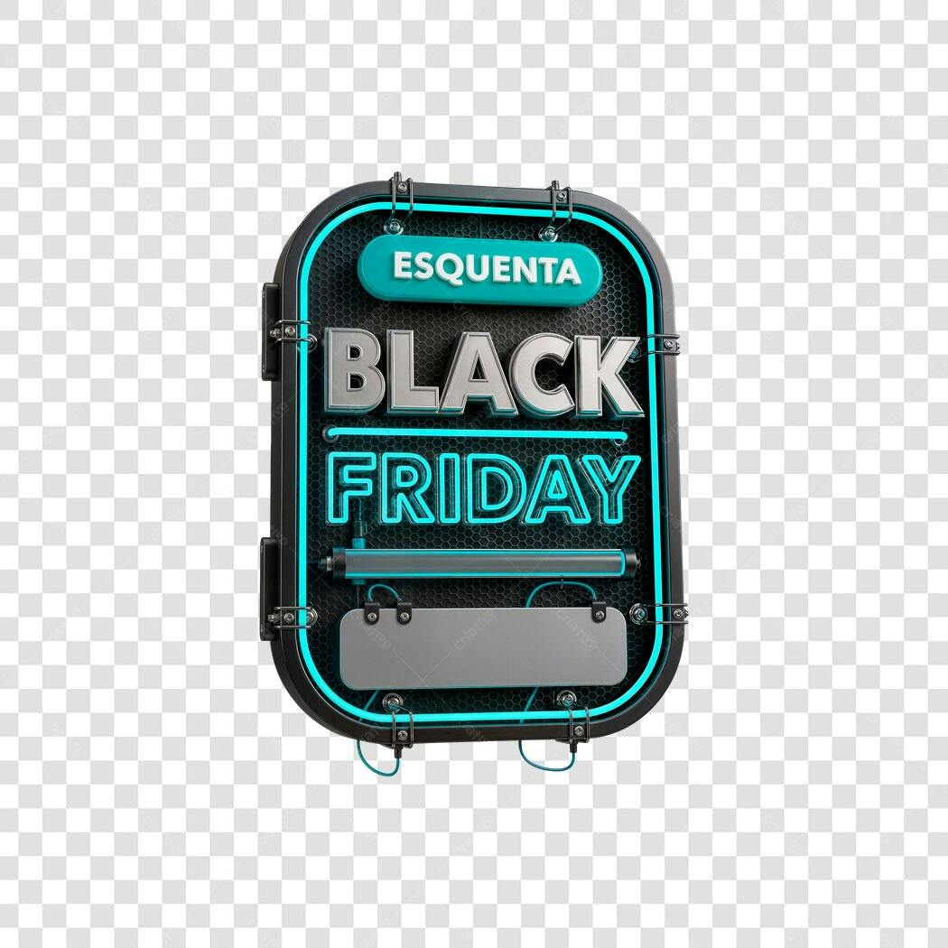 Selo Esquenta Black Friday neon metalico azul 3D PNG com fundo transparente