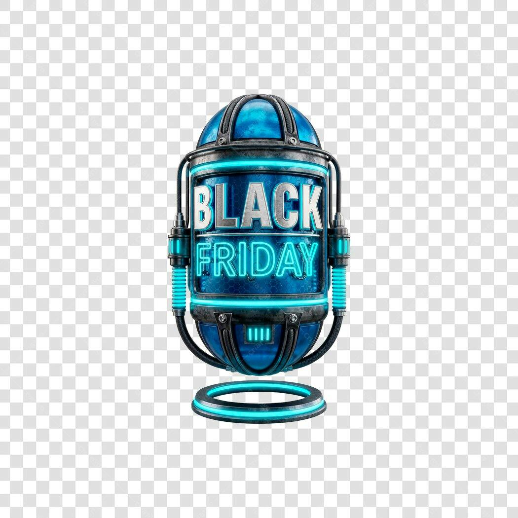 Elemento 3D Black Friday futurista com neon azul PNG com fundo transparente