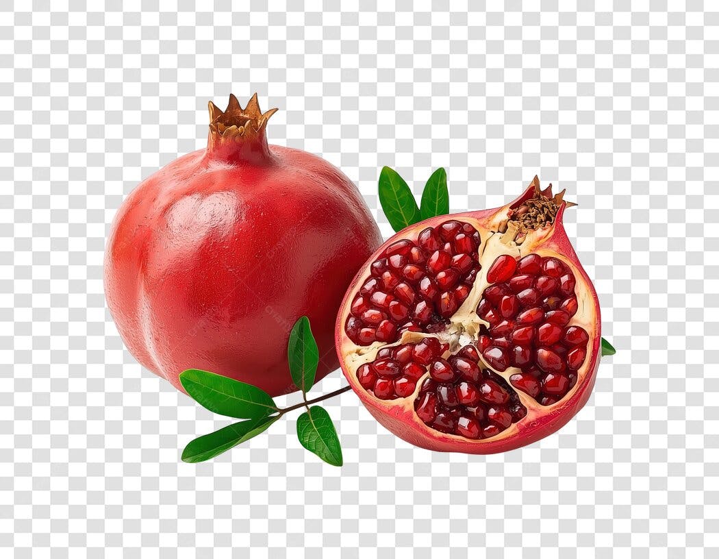 Romã Inteira e Cortada Vermelha PNG com fundo transparente