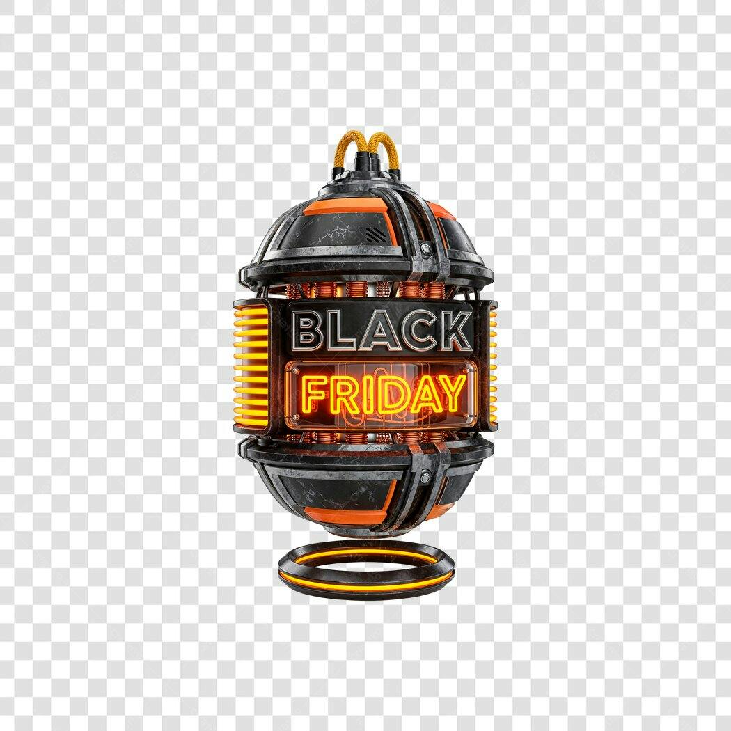 Banner para Black Friday Neon Laranja Preto Estilo Cyberpunk PNG com fundo transparente