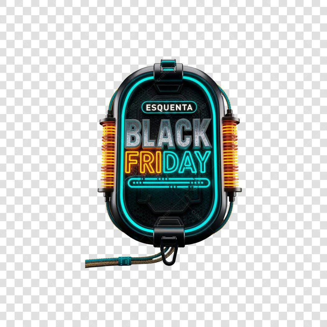 Banner Digital Esquenta Black Friday Neon Tech PNG com fundo transparente