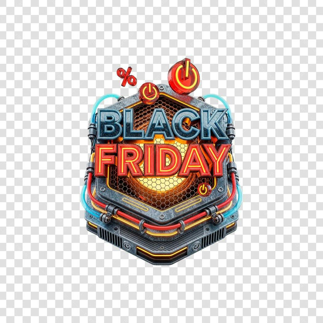 Selo Black Friday Estilo Cyberpunk Botões de Poder Luz Neon PNG com fundo transparente