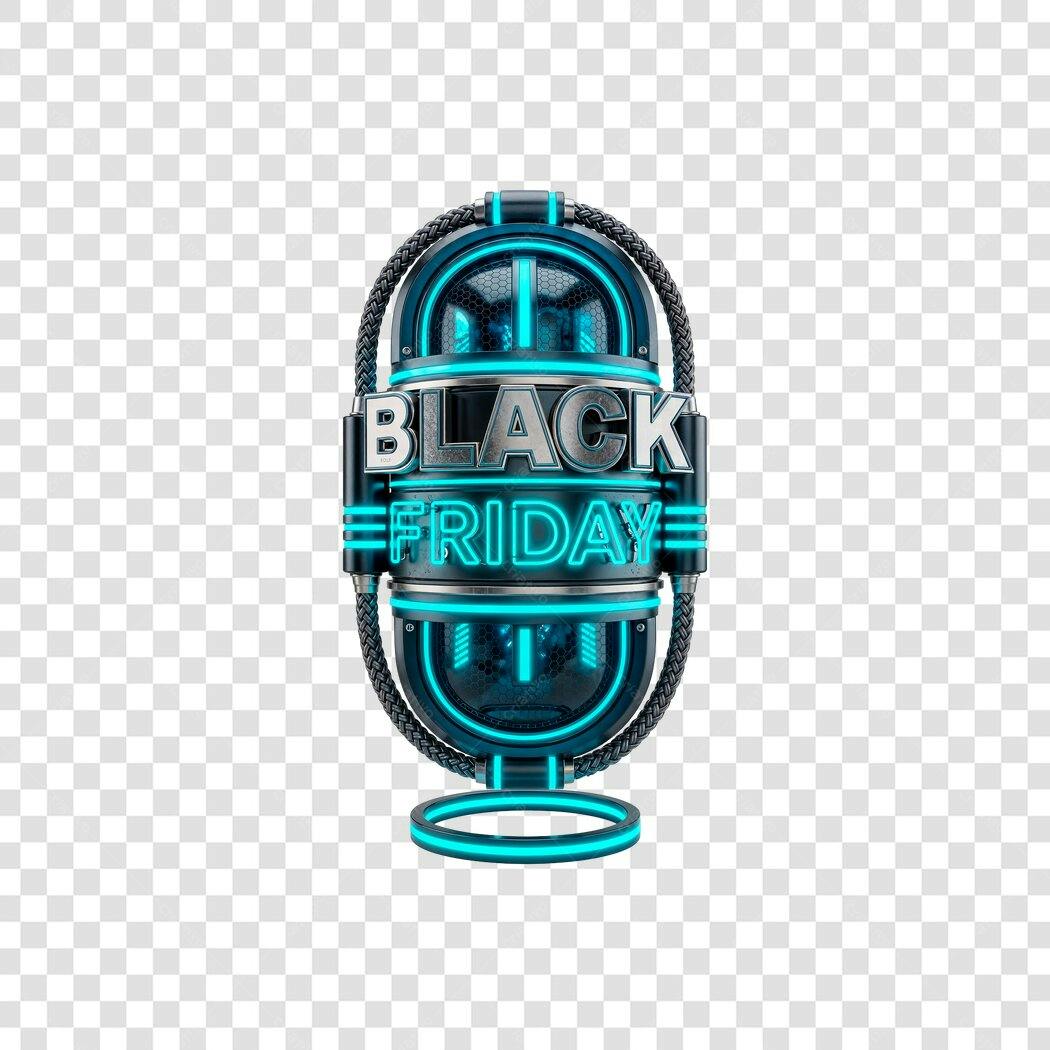 Selo Black Friday 3D azul neon metálico PNG com fundo transparente