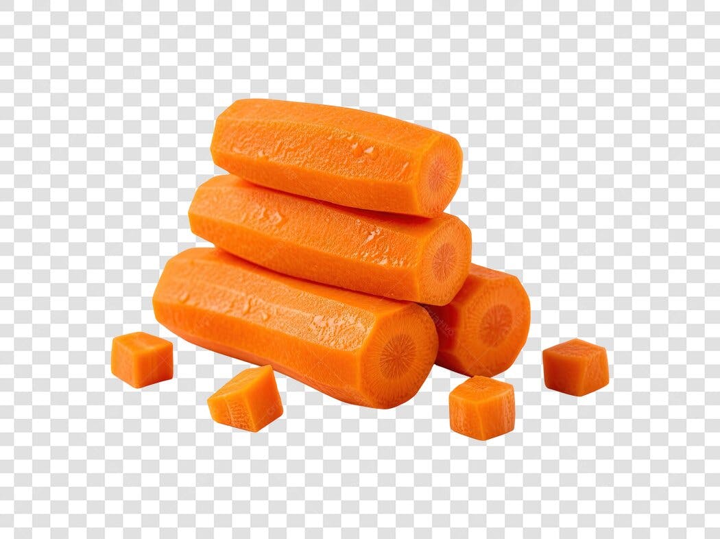 Cenouras Descascadas Frescas e Cubos Laranja para Receitas Culinárias PNG com fundo transparente