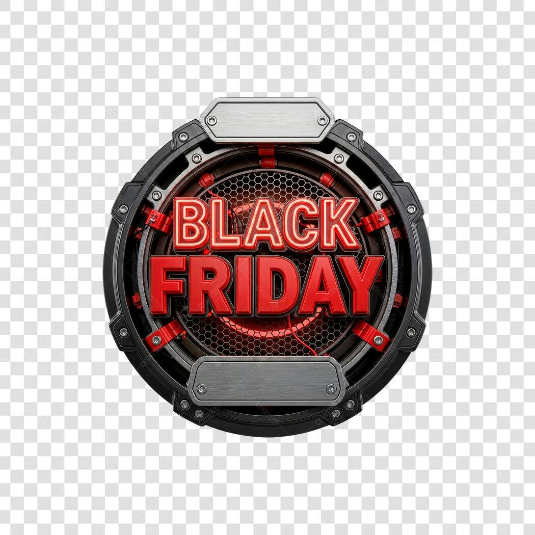 Selo Black Friday estilo industrial metálico com neon vermelho PNG com fundo transparente