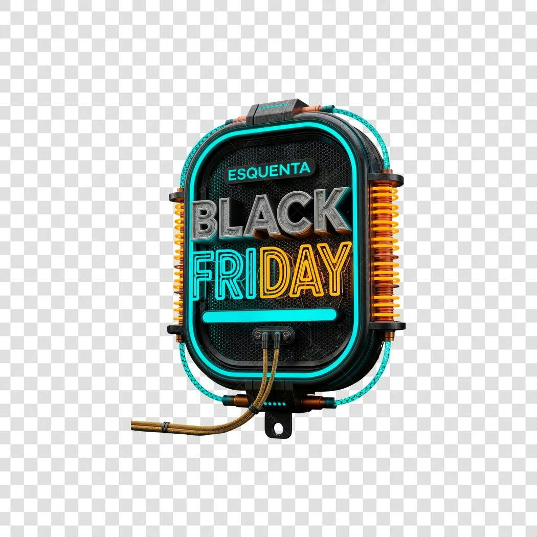 Selo Esquenta Black Friday Neon Metálico Azul Laranja PNG com fundo transparente