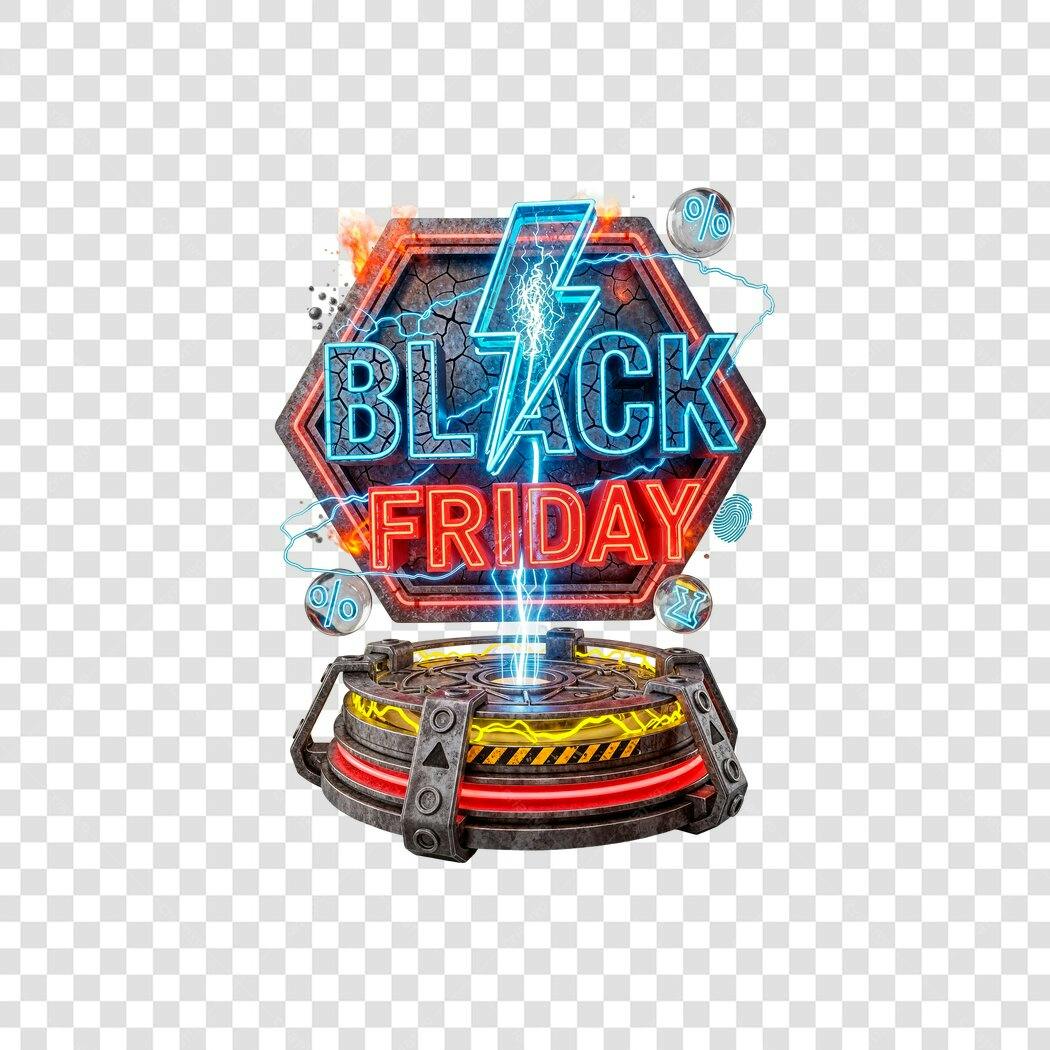 Selo Promocional Black Friday Neon Futuro Azul Vermelho PNG com fundo transparente