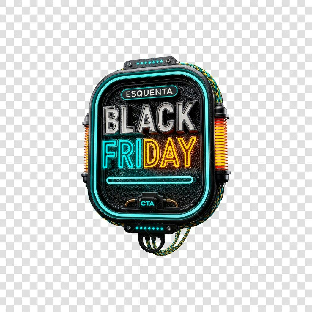 Selo promocional Esquenta Black Friday Neon 3D PNG com fundo transparente