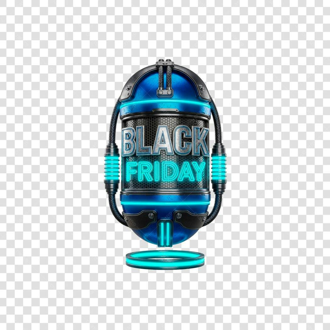 Elemento de design Black Friday 3D futurista metálico azul PNG com fundo transparente