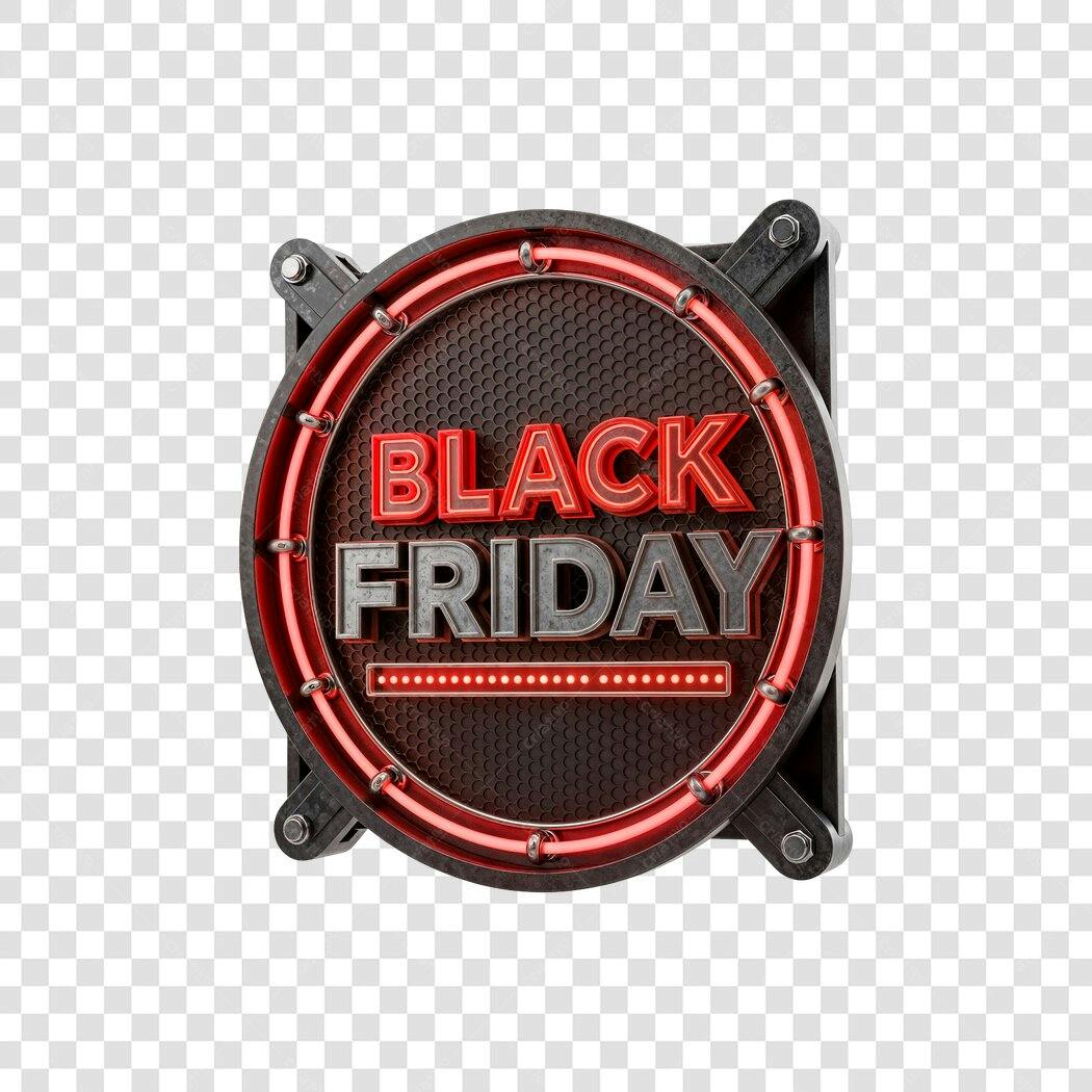 Selo Black Friday 3D efeito neon vermelho PNG com fundo transparente