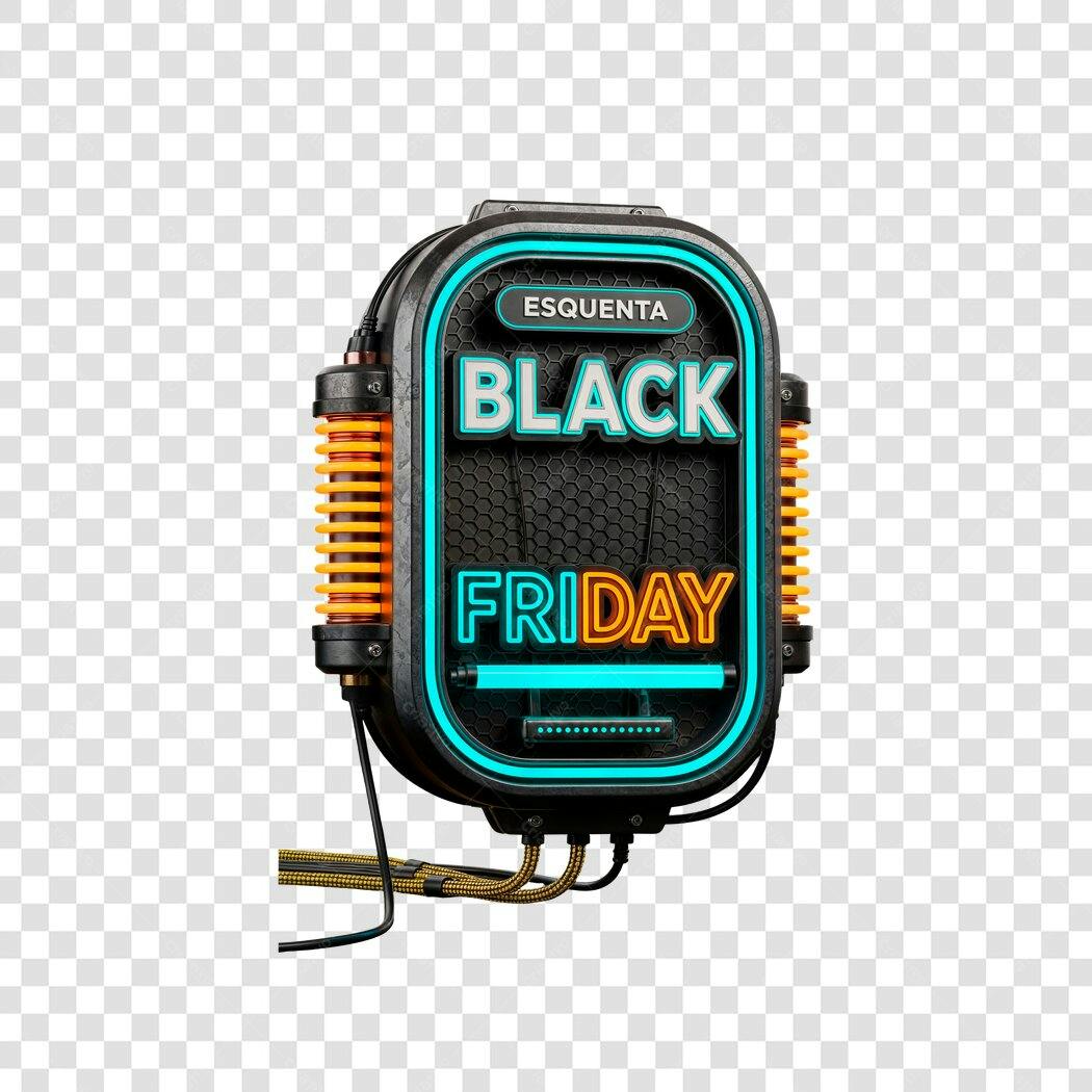 Selo Promocional Esquenta Black Friday Neon Cyberpunk PNG com fundo transparente