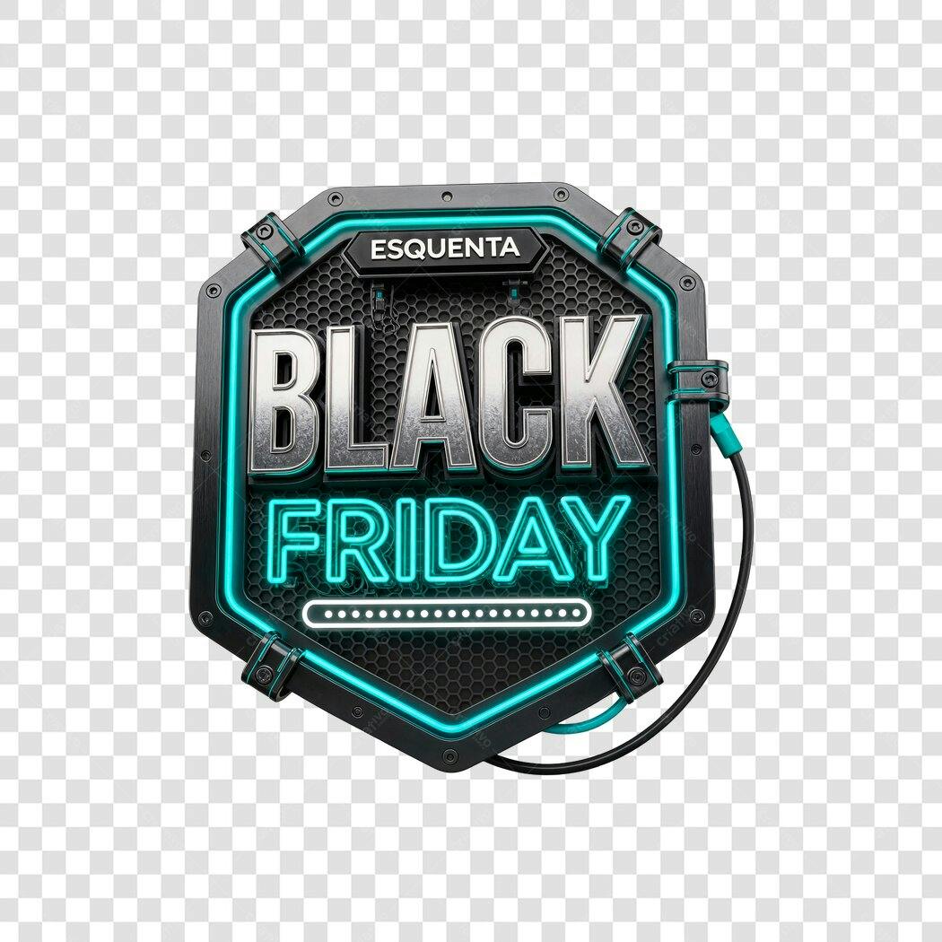 Selo Esquenta Black Friday 29 de Novembro Luz Neon e Metalico PNG com fundo transparente