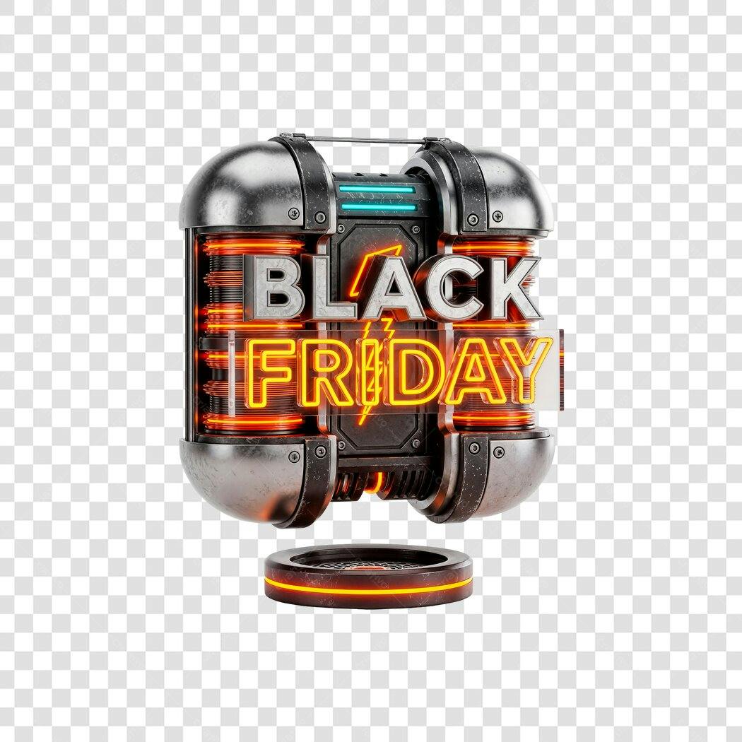 Gráfico 3D Black Friday promocional neon laranja e metálico PNG com fundo transparente