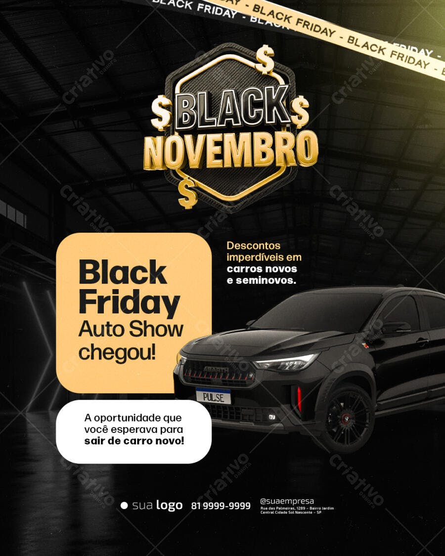 Flyer Automotivo Black Friday Carros Novos e Seminovos PSD Editável