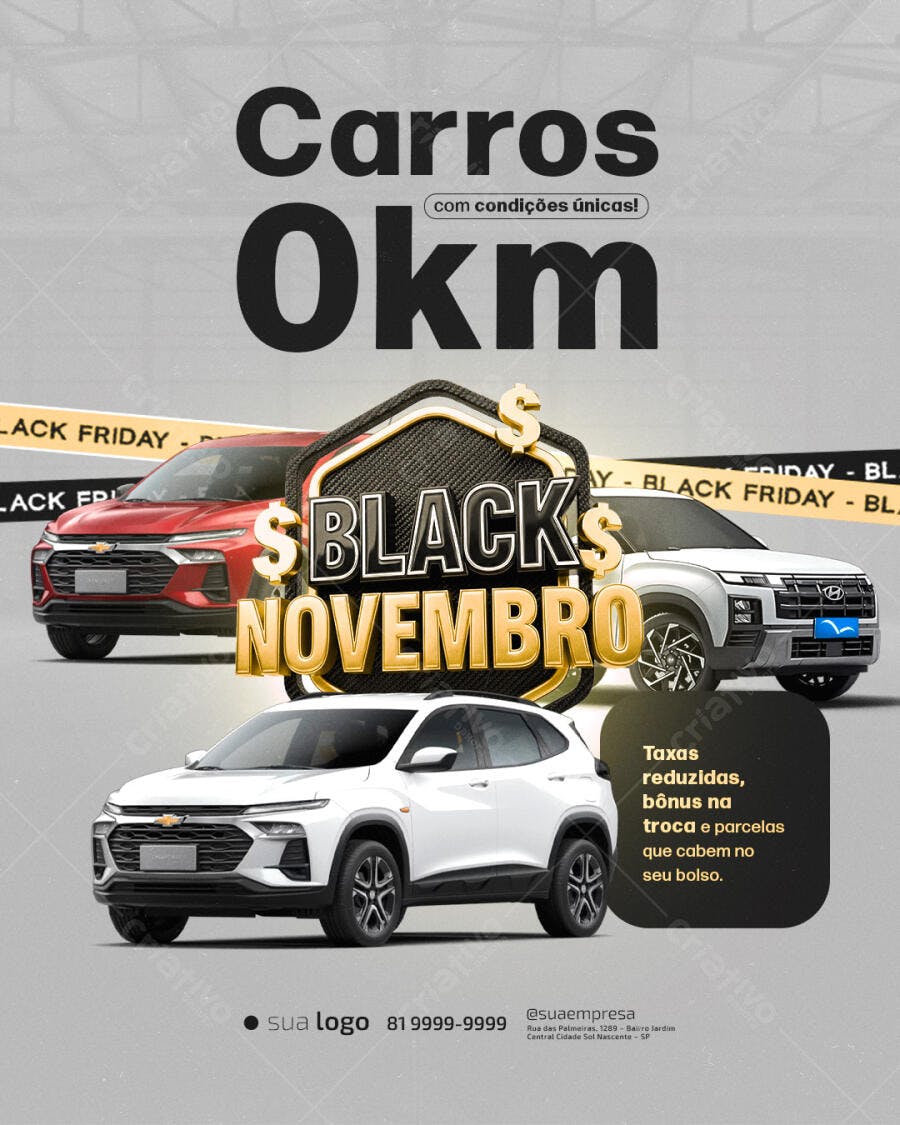 Flyer Carros 0Km Black Novembro PSD Editável