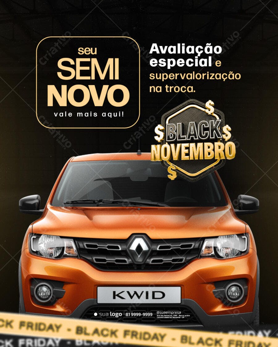 Flyer Automotivo para Black Novembro Seminovos PSD Editável