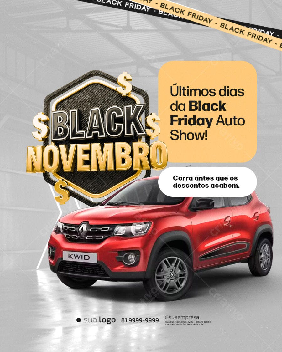 Flyer para Black Friday Auto Show Novembro PSD Editável