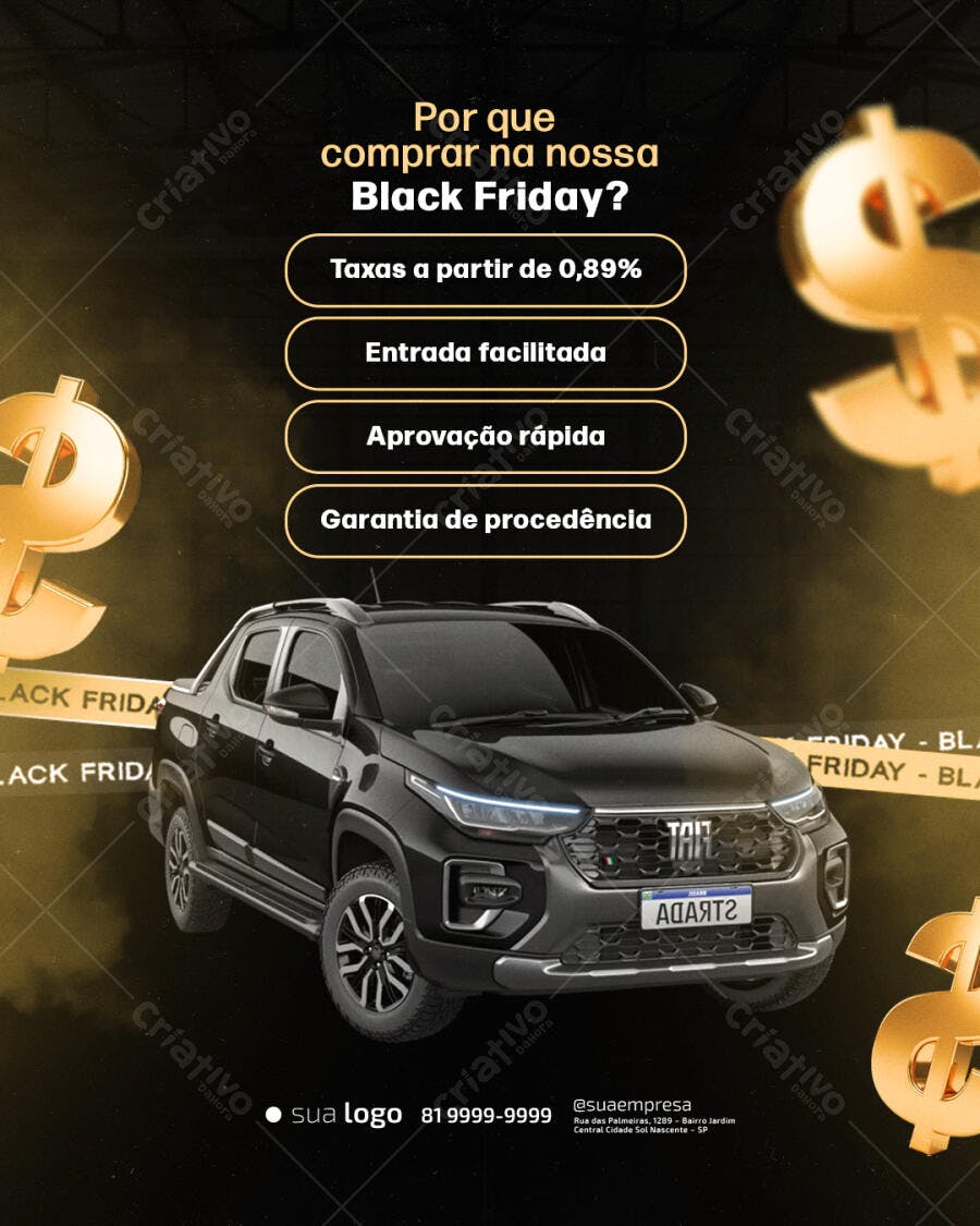 Flyer para Black Friday Picape Automotiva Psd Editável