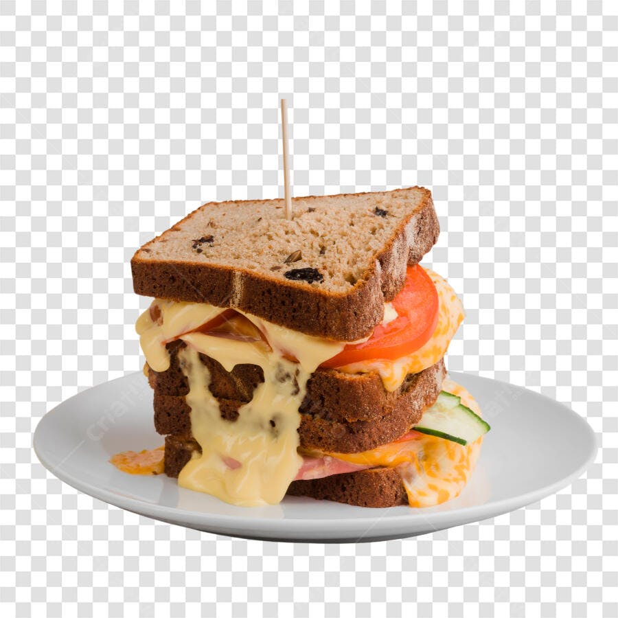 Imagem Sanduíche Gourmet Queijo Derretido Tomate Pepino PNG com fundo transparente