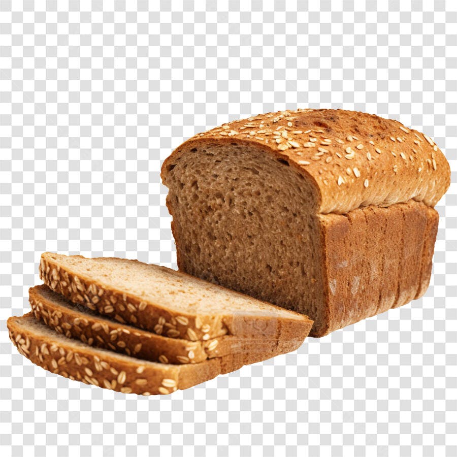 Alimento Pão integral fatiado aveia marrom PNG para mercado com fundo transparente