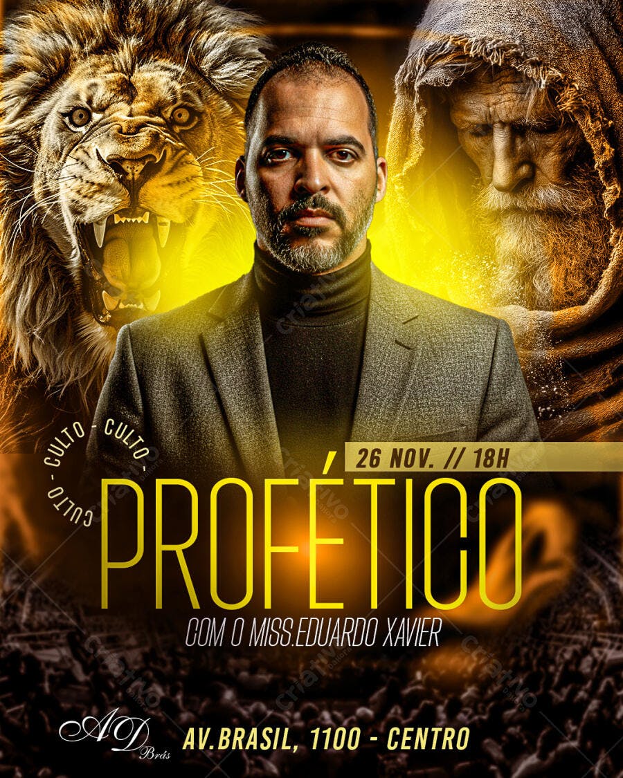 Flyer Culto Profético Missionário Eduardo Xavier PSD Editável