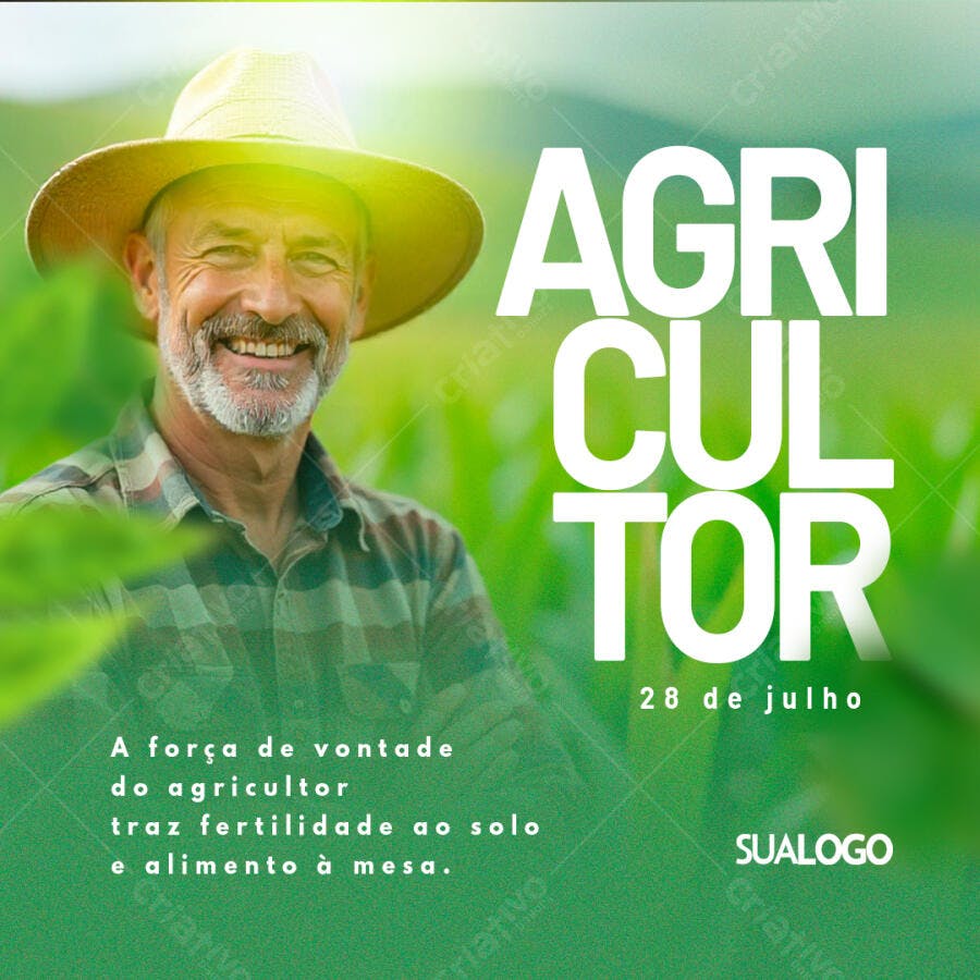 Flyer Dia do Agricultor Homem Sorridente Chapéu PSD Editável
