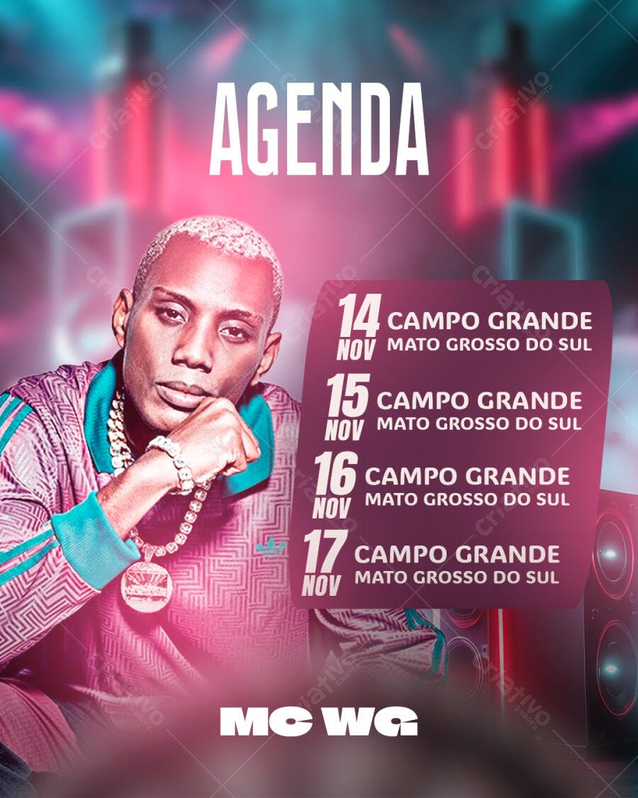 Flyer Agenda de Shows MC WG Funk Rap Artista PSD Editável