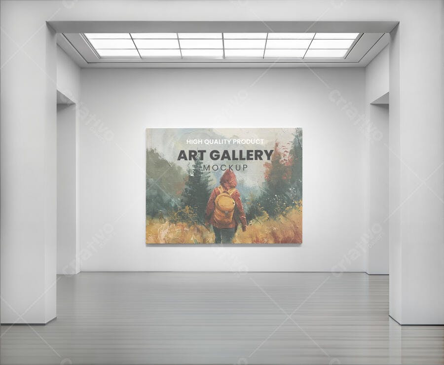 Mockup de Quadro de Pintura em Galeria de Arte Moderna Branca Minimalista