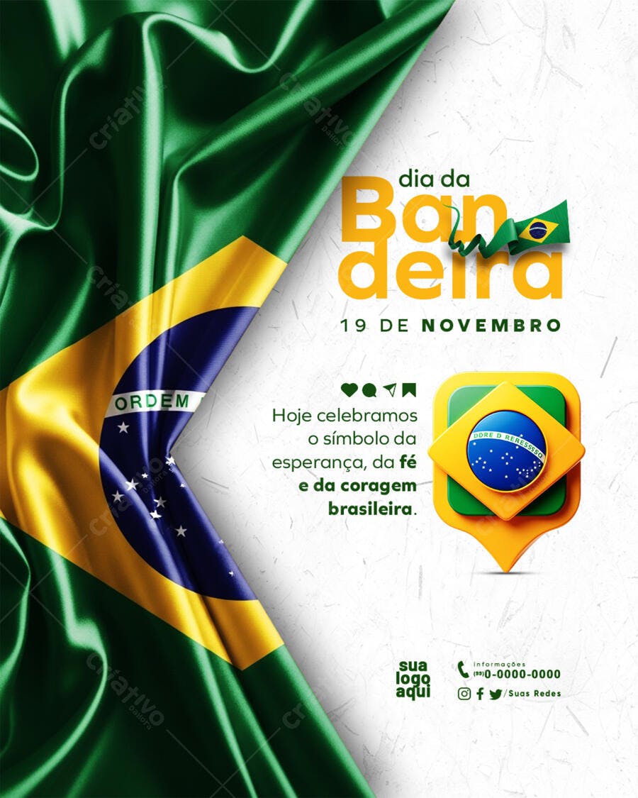 Flyer Dia da Bandeira Brasil 19 de Novembro PSD Editável
