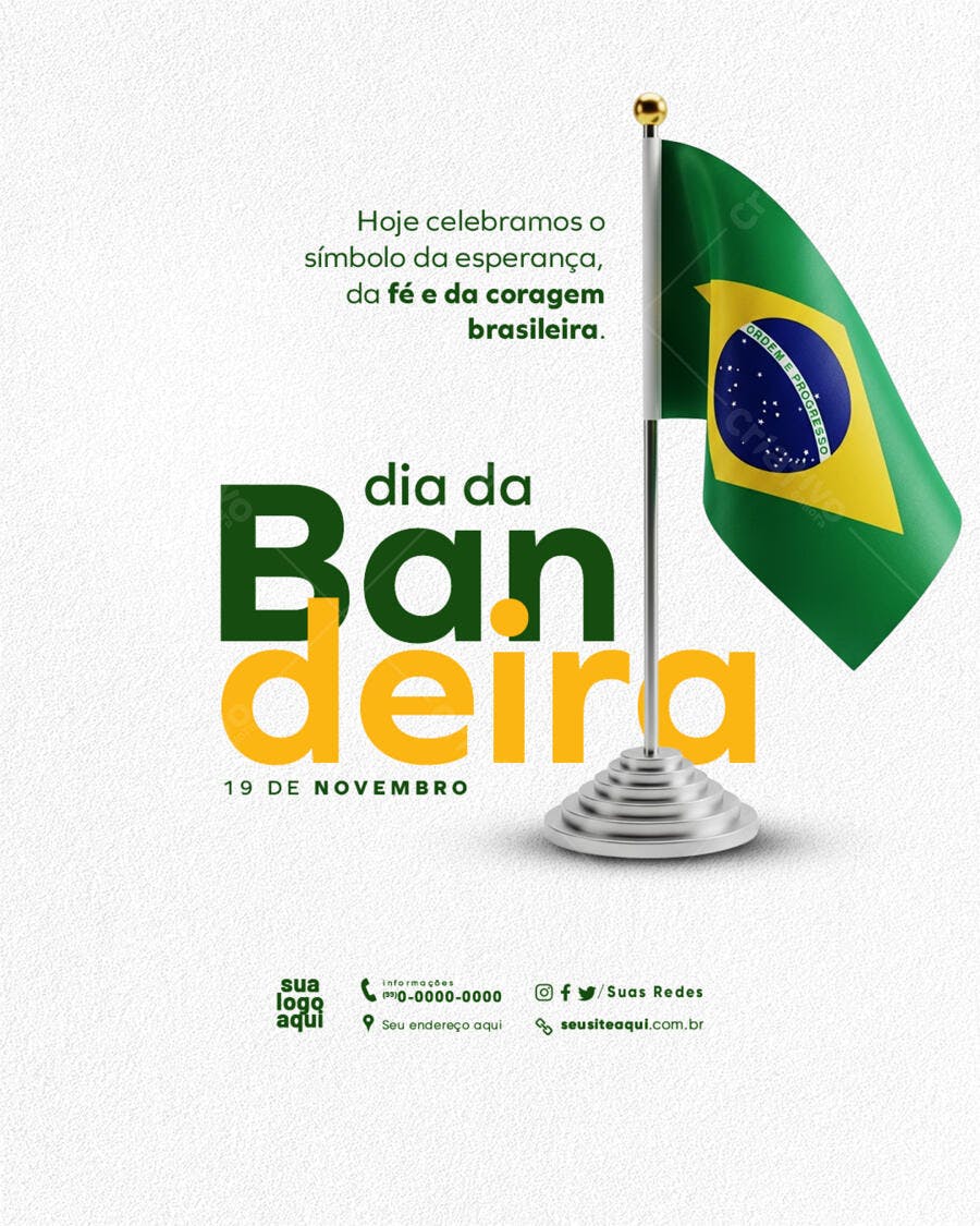 Post para Redes Sociais Dia da Bandeira 19 de Novembro PSD Editável