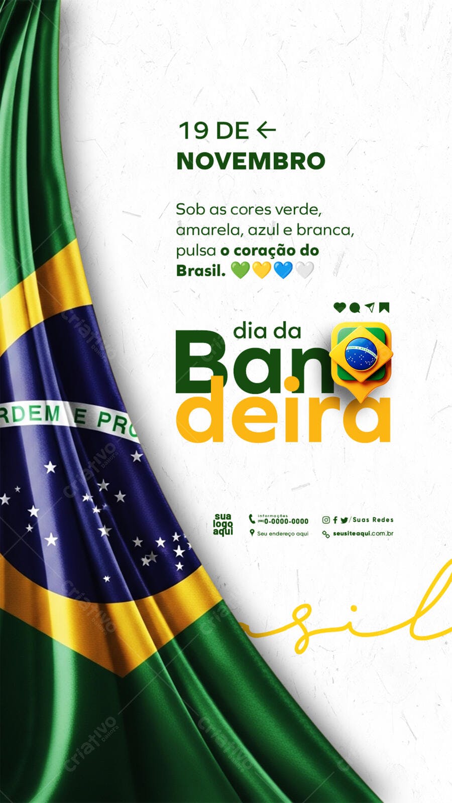 Flyer Digital Dia da Bandeira 19 de Novembro Brasil PSD Editável