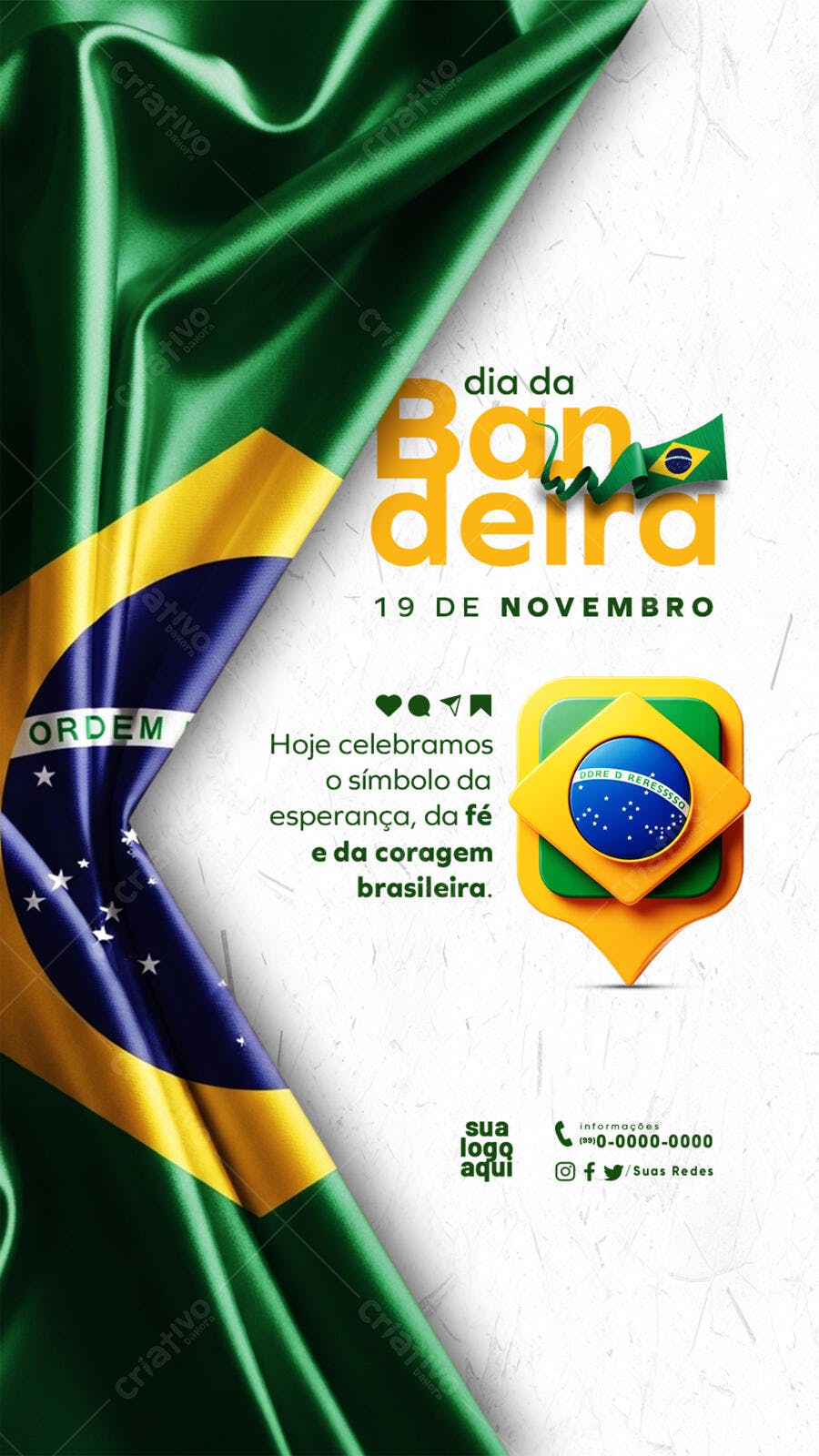 Flyer Dia da Bandeira Brasileira 19 de Novembro PSD Editável