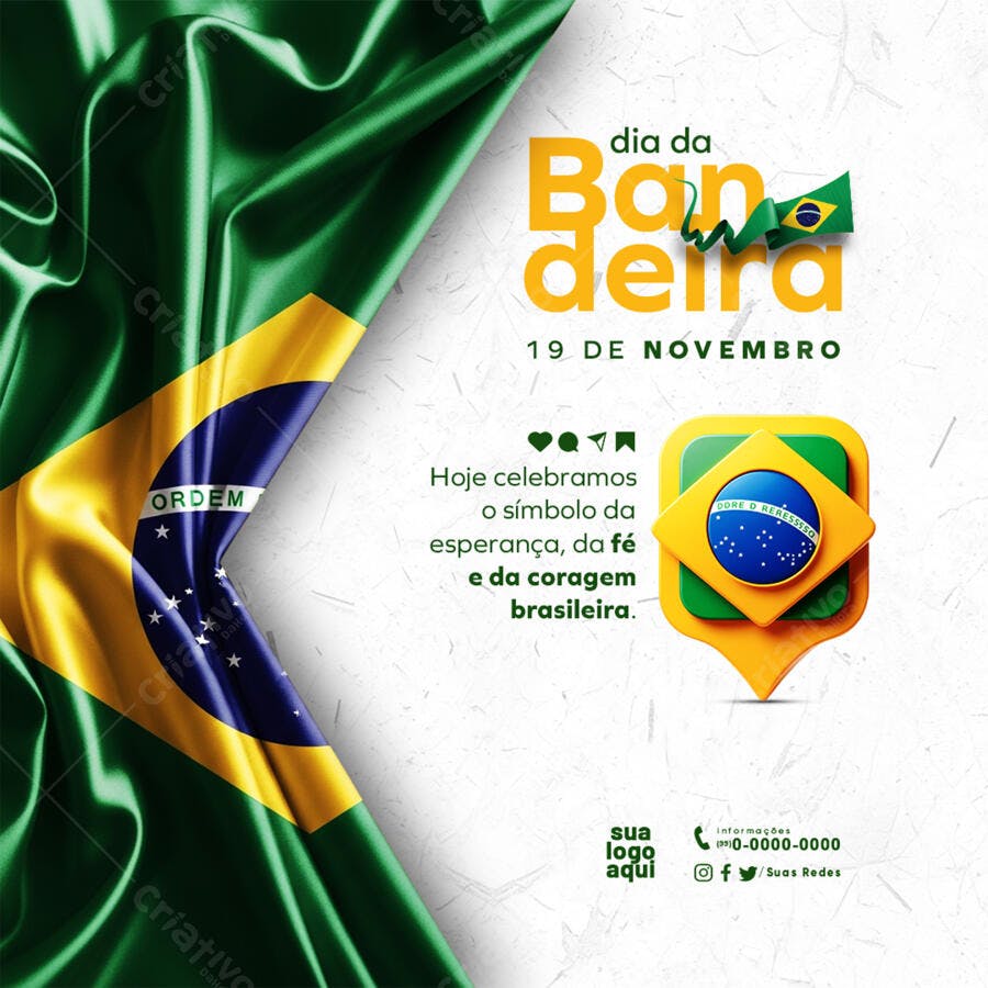 Post Redes Sociais Dia da Bandeira 19 de Novembro Brasil PSD Editável