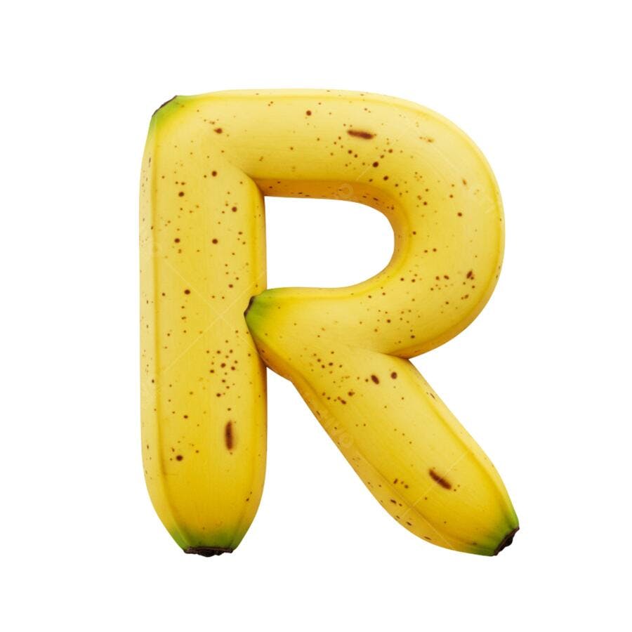 Letra R de bananas maduras para alfabeto fruta PNG com fundo transparente